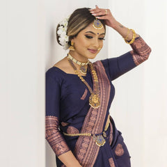 Luxurious Soft Lichi Silk Saree with Traditional Zari Art