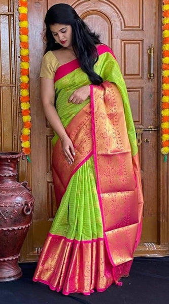 Affordable Festive Wear Lichi Silk Saree with Exclusive Zari meit green