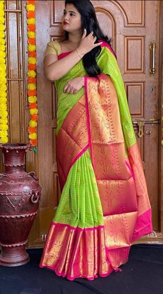 Affordable Festive Wear Lichi Silk Saree with Exclusive Zari meit green