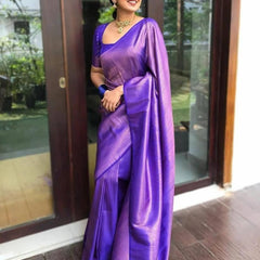Handcrafted Lichi Silk Saree with Heavy Zari Embroidery purple