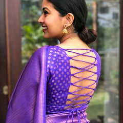Handcrafted Lichi Silk Saree with Heavy Zari Embroidery purple