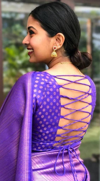 Handcrafted Lichi Silk Saree with Heavy Zari Embroidery purple