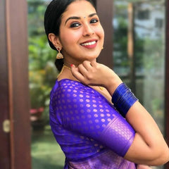 Handcrafted Lichi Silk Saree with Heavy Zari Embroidery purple