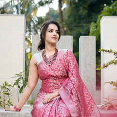 New Trend Lichi Silk Saree with Intricate Zari Weaving pink