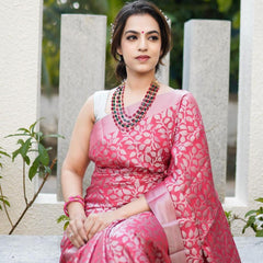 New Trend Lichi Silk Saree with Intricate Zari Weaving pink