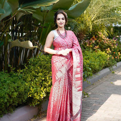 New Trend Lichi Silk Saree with Intricate Zari Weaving pink