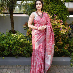 New Trend Lichi Silk Saree with Intricate Zari Weaving pink
