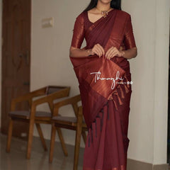 Stunning Ethnic Wear Lichi Silk Saree with Premium Zari Marron
