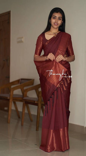 Stunning Ethnic Wear Lichi Silk Saree with Premium Zari Marron