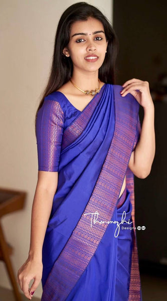 Stunning Ethnic Wear Lichi Silk Saree with Premium Zari Blue
