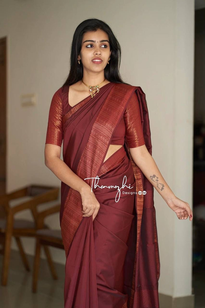 Stunning Ethnic Wear Lichi Silk Saree with Premium Zari Marron