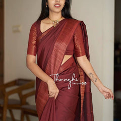 Stunning Ethnic Wear Lichi Silk Saree with Premium Zari Marron