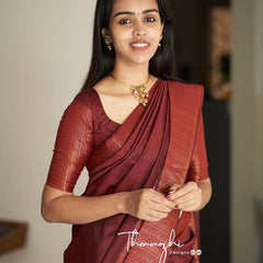 Stunning Ethnic Wear Lichi Silk Saree with Premium Zari Marron