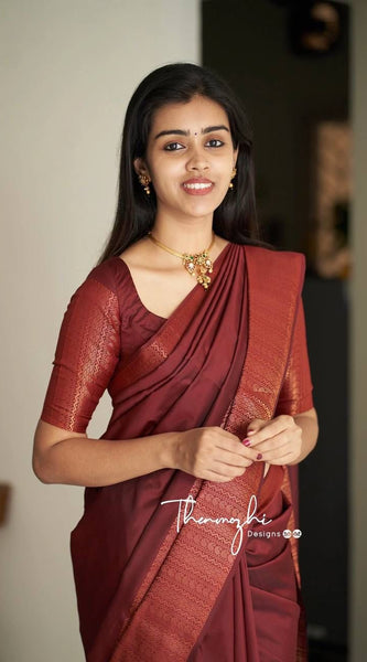 Stunning Ethnic Wear Lichi Silk Saree with Premium Zari Marron