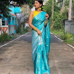 New Trend Lichi Silk Saree with Intricate Zari Weaving Blue