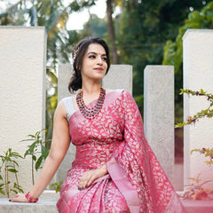 New Trend Lichi Silk Saree with Intricate Zari Weaving pink