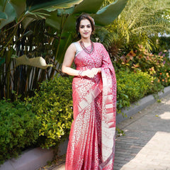 New Trend Lichi Silk Saree with Intricate Zari Weaving pink