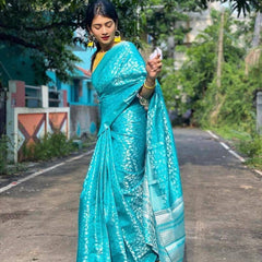New Trend Lichi Silk Saree with Intricate Zari Weaving Blue