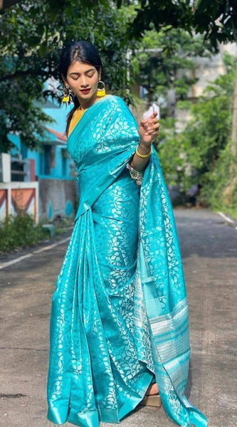 New Trend Lichi Silk Saree with Intricate Zari Weaving Blue