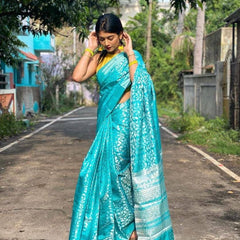 New Trend Lichi Silk Saree with Intricate Zari Weaving Blue