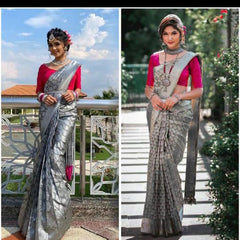 Beautifully Crafted Lichi Silk Saree with Zari Border