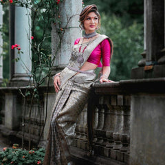 Beautifully Crafted Lichi Silk Saree with Zari Border