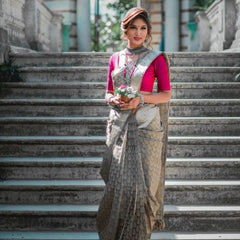 Beautifully Crafted Lichi Silk Saree with Zari Border