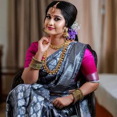 Beautifully Crafted Lichi Silk Saree with Zari Border