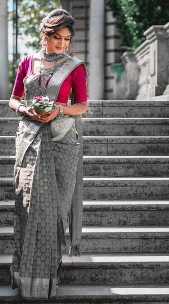 Beautifully Crafted Lichi Silk Saree with Zari Border
