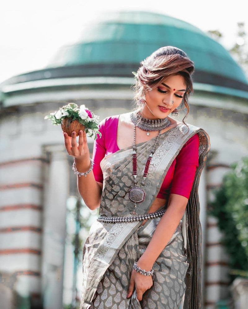 Beautifully Crafted Lichi Silk Saree with Zari Border
