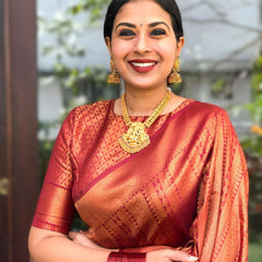 Handcrafted Lichi Silk Saree with Heavy Zari Embroidery Marron