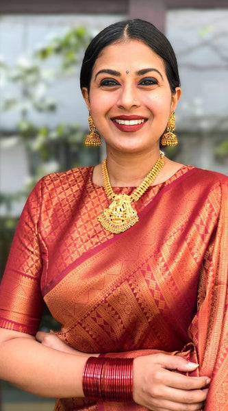 Handcrafted Lichi Silk Saree with Heavy Zari Embroidery Marron