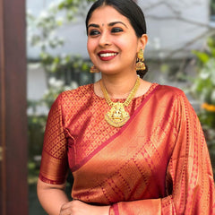 Handcrafted Lichi Silk Saree with Heavy Zari Embroidery Marron