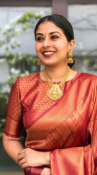 Handcrafted Lichi Silk Saree with Heavy Zari Embroidery Marron
