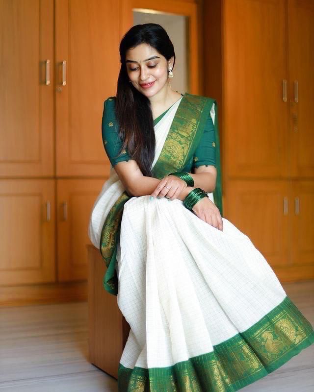 Handcrafted Lichi Silk Saree with Golden Zari Work