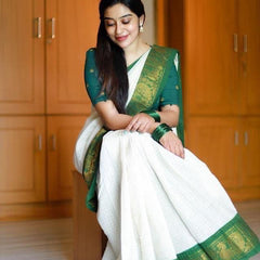 Handcrafted Lichi Silk Saree with Golden Zari Work