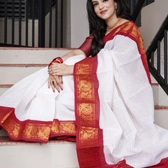 Handcrafted Lichi Silk Saree with Golden Zari Work