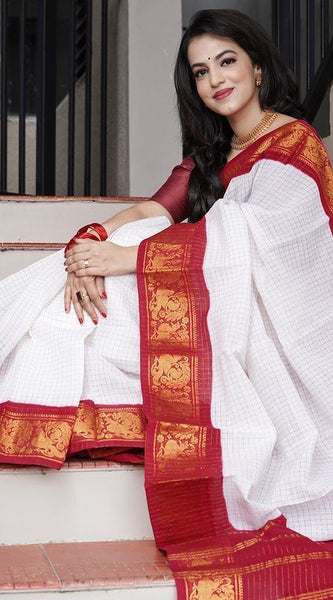 Handcrafted Lichi Silk Saree with Golden Zari Work