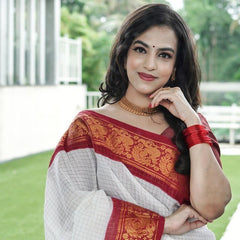 Handcrafted Lichi Silk Saree with Golden Zari Work
