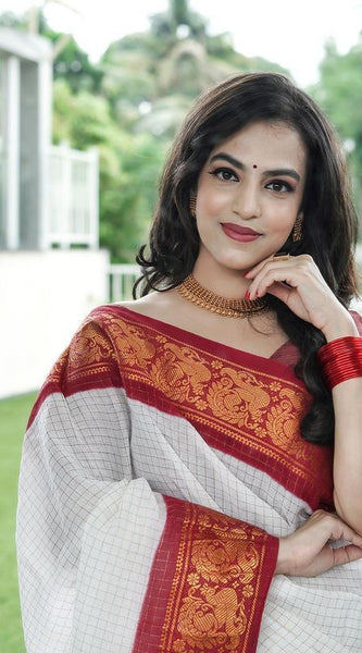 Handcrafted Lichi Silk Saree with Golden Zari Work