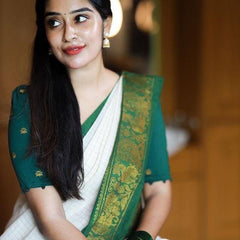 Handcrafted Lichi Silk Saree with Golden Zari Work