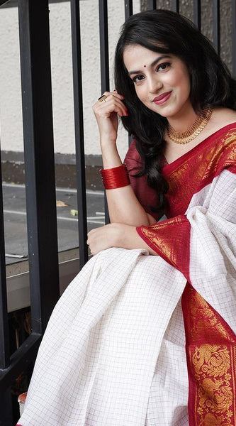 Handcrafted Lichi Silk Saree with Golden Zari Work