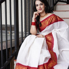 Handcrafted Lichi Silk Saree with Golden Zari Work