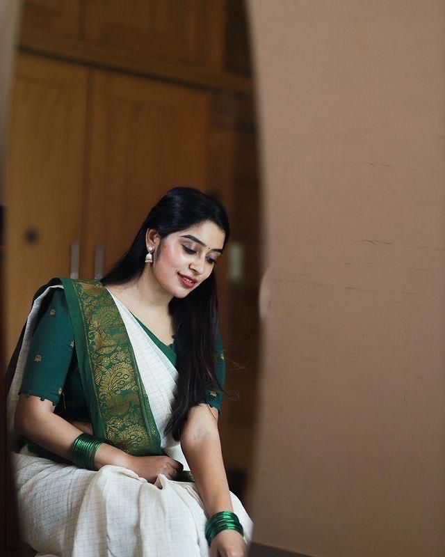 Handcrafted Lichi Silk Saree with Golden Zari Work