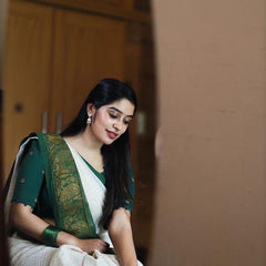 Handcrafted Lichi Silk Saree with Golden Zari Work