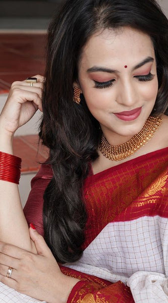 Handcrafted Lichi Silk Saree with Golden Zari Work