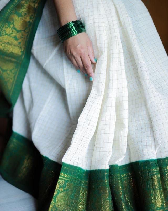Handcrafted Lichi Silk Saree with Golden Zari Work