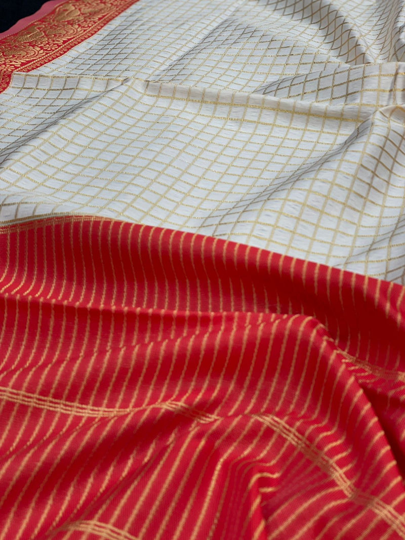 Handcrafted Lichi Silk Saree with Golden Zari Work