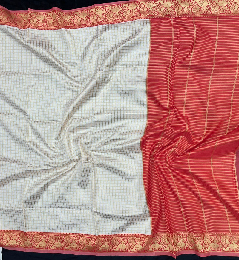 Handcrafted Lichi Silk Saree with Golden Zari Work