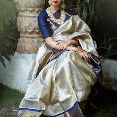 Party Wear Soft Lichi Silk Saree with Zari Pallu
